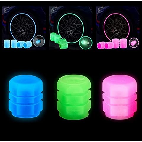 Dust Caps for Car Tyres, 12 PCS Universal Fluorescent Tire Valve Caps, Glow in the Dark Tyre Dust Caps for General Cars Truck SUVs Motorcycles Bike Wheel Cover