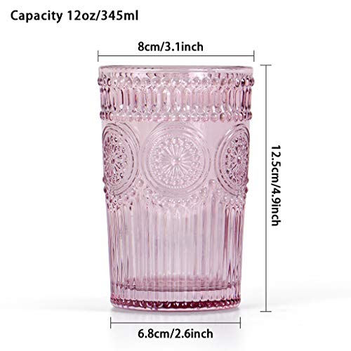Image of MDLUU Colored Glassware, Multicolor Drinking Glasses, Embossed Water Glasses, Colored Tumblers Glass, Capacity 12oz /345ml, Set of 4