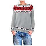 Amxleh Norweger Damen Pullover Original Weihnachten Winter Kaschmir Pullis Langarm Oberteile Elegant Rundhals Casual Winterpullover Warm Weihnachtspullover Strickpullover Jumpers Colorblock Longshirt