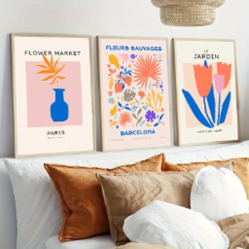 Peinture murale moderne de fleurs pour salon et décoration de maison triptyque 40x60cm