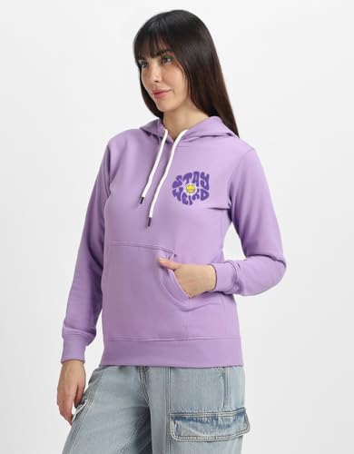 Image of JUNEBERRY Cotton Fleece Regular Fit Hooded Sweatshirt Lastest Back Graphic Printed Winter Hoodies for Women (Available in Colors: Black, SOYA Bean, Orange, Marshmellow, White & Lilac)