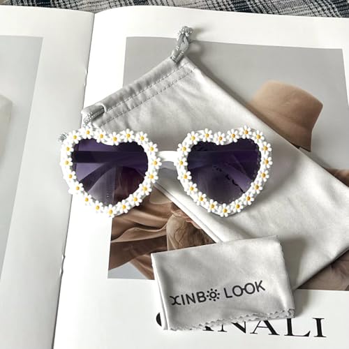 Image of Kids Heart Shaped Valentines Day Cute Flower Sunglasses for Toddler Girls Age 3-10 Outdoor Beach Eyewear UV400