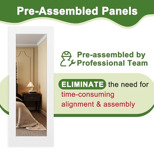 30\" x 80\" Pocket Door, One Side Mirrored Door with Pocket Frame & Hardware & Soft Closing, Closet Sliding Doors, Alt. French, Prehung Interior, Sliding Single Doors for Home - Thumbnail 3
