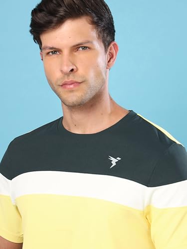 Image of Mens Crew Neck Slim Fit Color Block Half Sleeve T-Shirt with Matpiq, Quick Dry Fabric for Gym, Workout and Regular Use