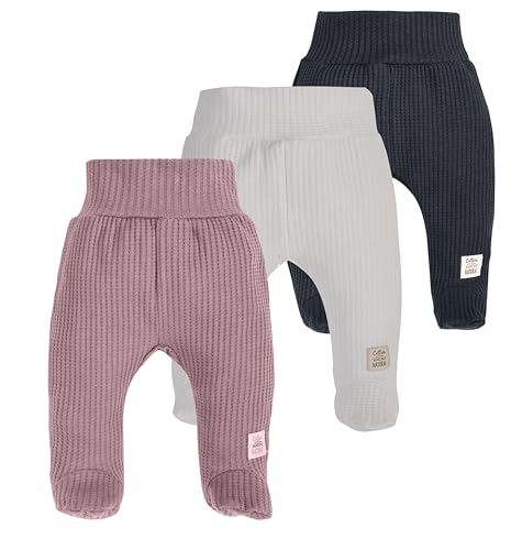 Baby Hose mit Fuß Waffelpique 3er Set - Strampelhosen für Neugeborene...