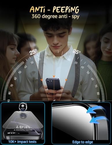 Image of DD SON Military Grade 360 Degree Privacy Tempered Glass for iPhone 17 Pro Max (6.9 inch) - Anti-Spy Screen Protector with Accessories Kit, Shatterproof & Scratch Resistant Screen Guard