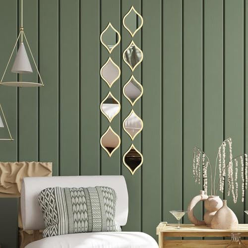 Image of 9 Pcs Teardrop Mirror Wall Decor Boho Vintage Wall Art Farmhouse Decorative Mirror for Apartment Living Room Bedroom