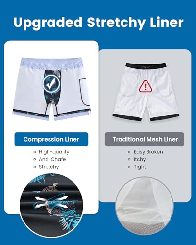 Image of maamgic Mens Swim Trunks with Compression Liner 5 Inch, Quick Dry Bathing Suit with Zipper Pockets, No-Chafing Swim Shorts