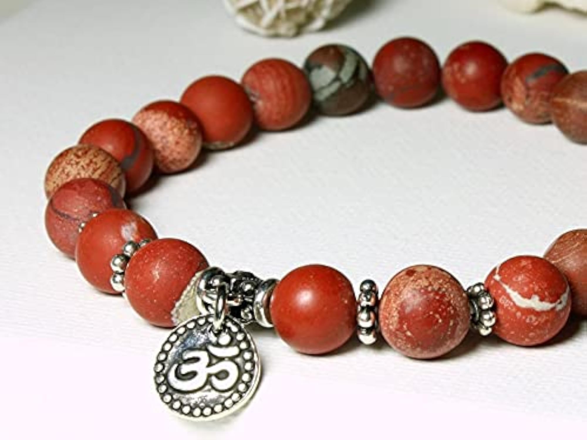 Natural Matte Red Jasper 8mm Round Bead Stretchable Bracelet, Unisex