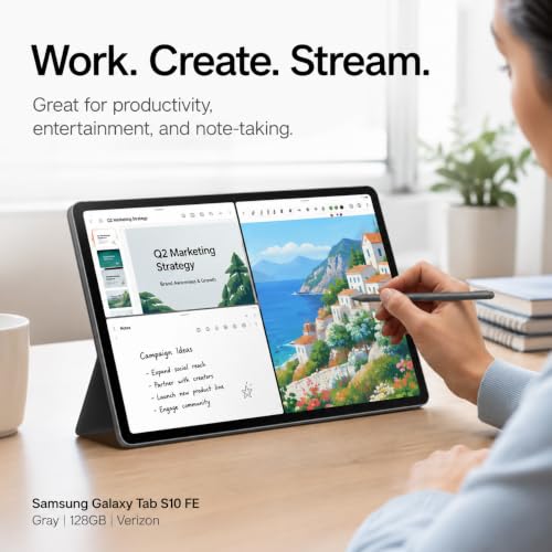 Image of Samsung Galaxy Tab S10 FE 5G Tablet, 128GB, Gray, Verizon, 10.9 inch Display, S Pen Included