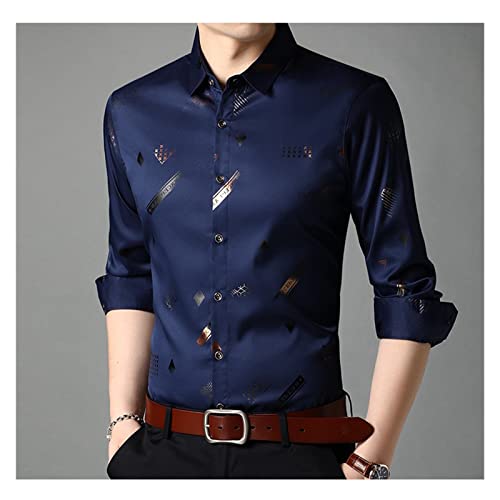 Männer Stretch-Mischungen Umlegekragen Gold glänzende Hemden Koreanischer Stil Plus Size Herrenbekleidung Blusen Groß (Farbe: B, Größe: L) – Bild 3