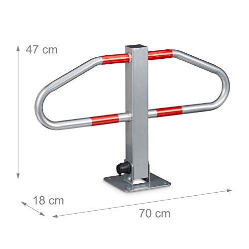 Relaxdays Parkplatzsperre, manueller Parkbügel, 2 Schlüssel, Leuchtmarkierungen, HBT: 47x70x18 cm, silber