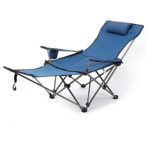 Silla plegable portátil con respaldo ajustable, reposapiés y almohada, silla reclinable para exteriores con portavasos para camping, playa y relajación
