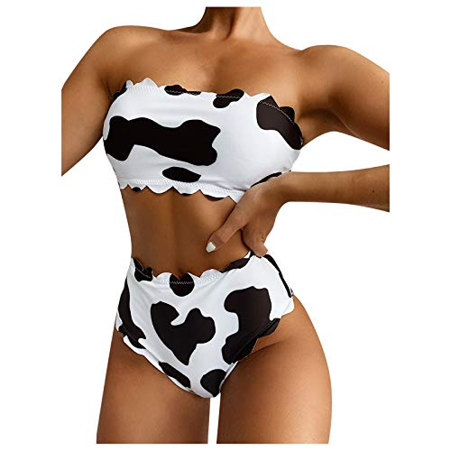 YOKWI Bikinis for Women High Waisted Sexy Plus Size Push Up White Cow Print Swimsuit Bathing Suit for Teen Girls Two Piece