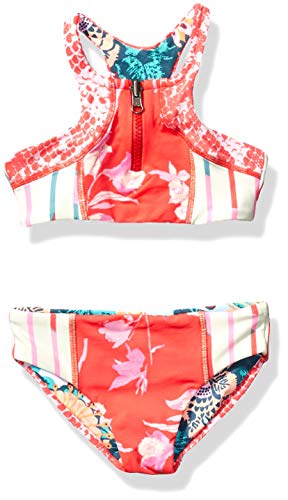 Maaji Girls  High Neck with Zip Front Bikini Swimsuit Set, Pretty Python Red Floral, 4