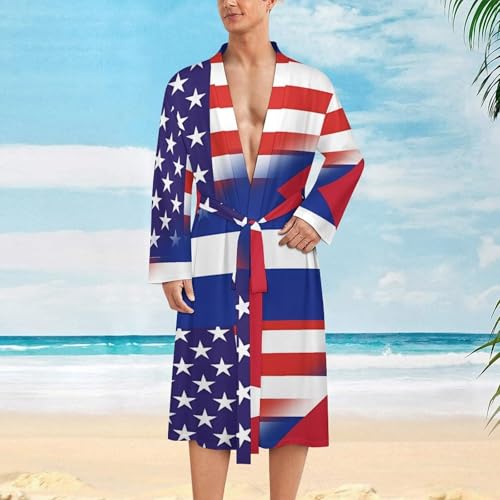 US Cuba Flag Funny Men's Robe Soft Lightweight Bathrobe Long-sleeve Spa Robes2