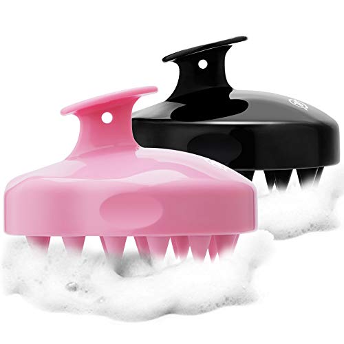 FReatech 2-stukken Hoofdhuid Massageborstel [Nat & Droog], Shampoo Haarborstel voor Peeling en Hoofdmassage, Verwijder Roos, Siliconen Kam Voedt de Haarwortels, Stimuleer de Haargroei, Zwart & Roze