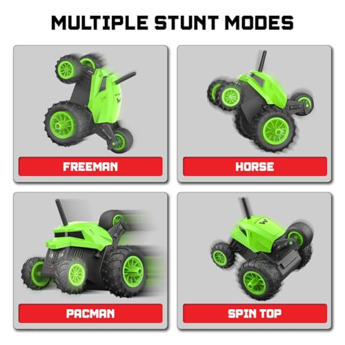 Image of Mirana Warrior 360 Remote Control Stunt RC Car for Kids | Dual Motor, 7 Auto Stunt Modes, Speed Boost & LED Headlights | Rechargeable Vehicle Toy (Neon Green)