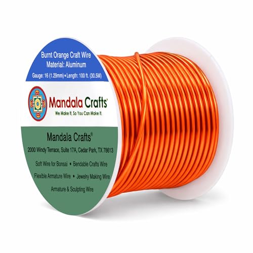 Image of Mandala Crafts 16 Gauge Burnt Orange Anodized Aluminum Craft Wire, 100 FT | Colored, Flexible, Bendable, for Bonsai, Armature, Sculpting, Wire Wrapping, Jewelry Making, Weather & Tarnish Resistant