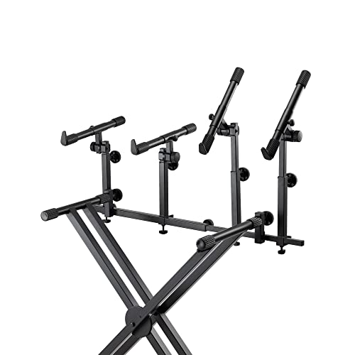 On-Stage KSA8500 Deluxe Keyboard Tier (Multi-Level Keyboard Support for Stacking Digital Pianos, MIDI Controllers, Synthesizers&Organs, Up to 66LBs, Adjustable Arm, Fits X-Style Stands, Black) - Thumbnail 2
