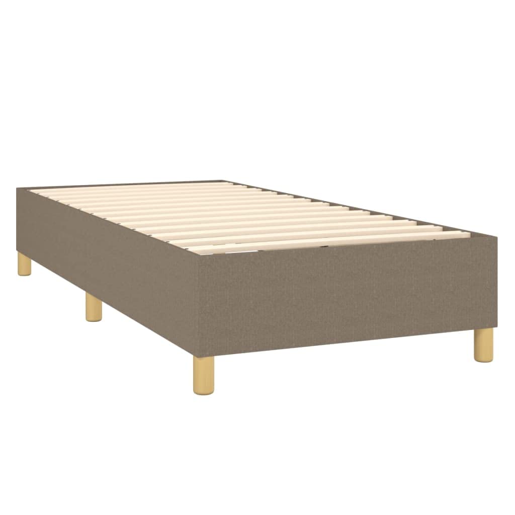 Tkanina z regulowanym zagłówkiem kontynentalne 90x200 cm Taupe | Łóżko kontynentalne 90x200 z materacem sprężynowym, tapicerowane tkaniną, szarobrązowe, z zagłówkiem i ławką