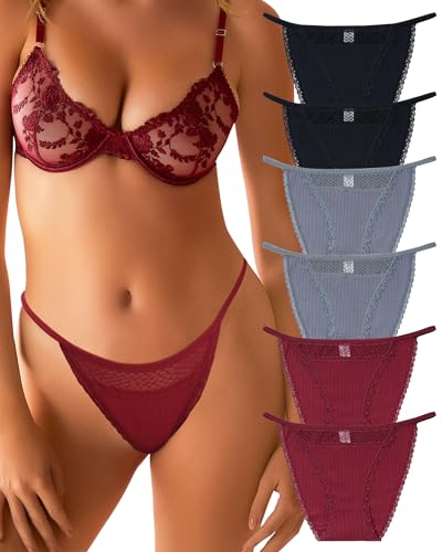 Image of LEVAO Cotton Underwear for Women, Lace Cut Out String Bikini Panties S-3XL