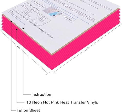 Image of JANDJPACKAGING Neon Pink HTV Heat Transfer Vinyl - 10 Pack HTV Vinyl Compatible with Cricut Cutting Machine, Silhouette Cameo, Bonus PTFE for Heat Press Machine
