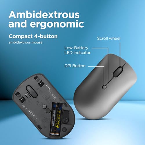 Image of Lenovo 540 USB-C Compact Wireless Mouse (2400 DPI Sensor, 2.4GHz Wireless Nano USB, 4-Button (Left Click, Right Click, Scroll Click, DPI)|Ambidextrous Design| 3 Year Warranty |Storm Grey), GY51D20867