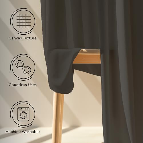 Image of Encasa XO Window Cotton Curtains, Light Filtering Drapes Charcoal Grey