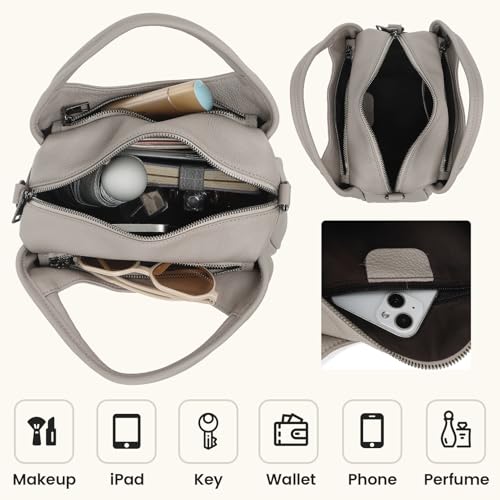 Bolso mediano de cuero genuino para mujer con correa desmontable miniatura 6
