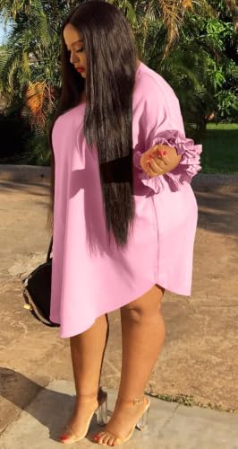 Image of Ekaliy Women's Plus Size Dress Casual Ruffle Sleeve Loose Midi Dress | Lightweight,breathable summer dress,a loose fit,chic ruffle details,party,Easy-care,Casual,everyday wear