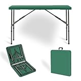 **Mesa plegable versátil**: esta mesa plegable que ahorra espacio está diseñada para un fácil almacenamiento y transporte con su innovadora función de plegado medio. Mide 16.2 x 11.8 x 3 pulgadas, es perfecto para actividades al aire libre, fotos y eventos. Ligera pero resistente, esta mesa portátil es una excelente opción para situaciones donde la comodidad y la portabilidad son lo más importante.