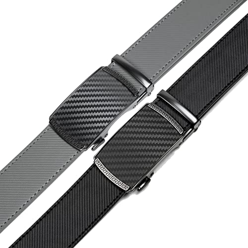 Image of Founders & C Mens Belt 2 Pack,Leather Ratchet Click Belt Dress with Slide Buckle 1 3 /8 inch in Gift Set Box- Size Adjustable