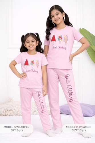 Image of NammaBaby Girl's Soft Cotton Night Suit (Printed T-Shirt & Pant Set /Girls Night Dress /Nightwear) Pack of 1