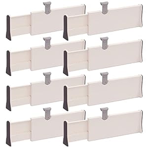 Set of 8 Adjustable Drawer Dividers Organizer Separators Plastic Dresser Organizer for Bedroom, Bathroom, Closet, Office Desk, Kitchen Storage