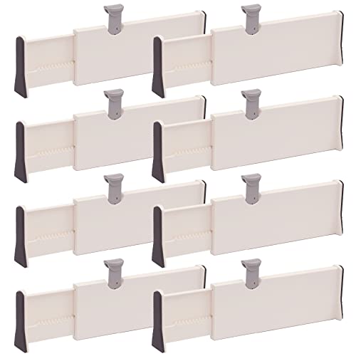 Set of 8 Adjustable Drawer Dividers Organizer Separators Plastic Dresser Organizer for Bedroom, Bathroom, Closet, Office Desk, Kitchen Storage
