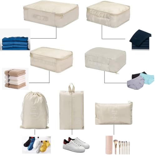 Image of OSDUE | 7 In 1 Polyester Suitcase Organizer | Travel Cube System, Separators Travel Pouches, Travel Organizer, Clothing, Underwear, Footwear, Cosmetics, Socks |Organizers Sacks Storage Suitcase Set