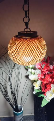 Image of MKS Craftscape Handcrafted Bamboo Hanging Lamp Shade /Cane Pendant Light for Ceiling Decoration | Rustic & Eco-Friendly Hanging Light for Living Room, Bedroom, Home & Cafe /with holder