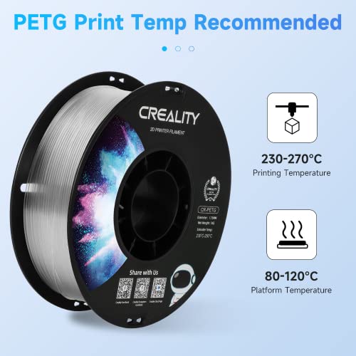 Image of Creality PETG Filament 1.75mm Clear, 3D Printer Filament No-Tangling, Strong Bonding and Overhang Performance Dimensional Accuracy + /-0.02mm, 2.2lbs /Spool