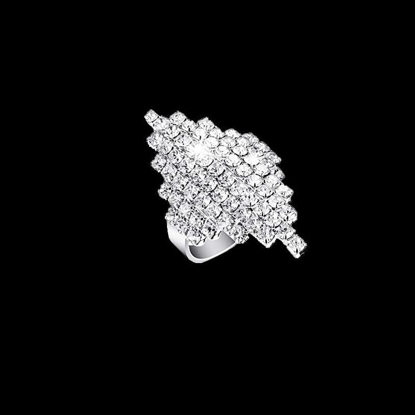 5 Pcs Rhinestone Silver Jewelry Set, Shiny Clutch Purse for Women, Silver Necklace Set, Wedding Jewelry, Bling Necklace Earrings Bracelet Ring for Women - Image 5