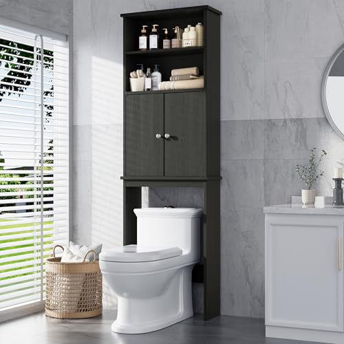 Meilocar Over the Toilet Storage Cabinet for Bathroom, 75in Black Over Toilet Cabinet Freestanding...