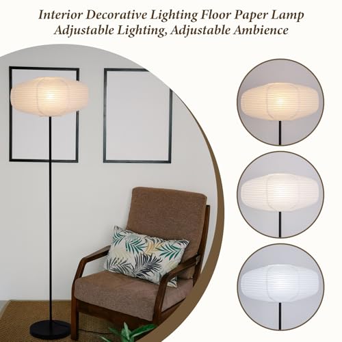 Luminária de chão de papel regulável, lâmpada de 147 cm de altura com papel de arroz, lanterna de pa