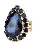 NYFASHION101 Women's Teardrop Stone Studs Fashion Stretch Ring, Navy/Gold-Tone