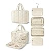 BAGSMART Travel Toiletry Bag with Jewelry Organizer, Hanging Travel Bag for Toiletries, Puffy Makeup Cosmetic Bag Organizer, Carry-on Travel Accessories Essentials, Beige-L