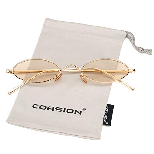 Image of COASION Vintage Small Oval Aesthetic Sunglasses Retro for Women Men Hippie Cool Metal Frame Sun Glasses