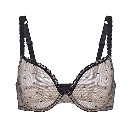 YANDW See Through Unlined Bra Sheer Lace Mesh Demi Unpadded Bralette Plunge Non Padded Underwire Bras Black, 44A YANDW See Through Unlined Bra Sheer Lace Mesh Demi Unpadded Bralette Plunge Non Padded Underwire Bras Black, 44A