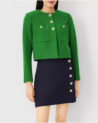 Women's Cropped Tweed Blazer Jacket Collarless Long Sleeve Button Down Work Office Jacket Casual Elegant Outfits3