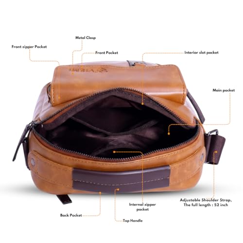 Image of VISMIINTREND Leather Sling Bag for Men Travel | Side Shoulder Messenger Bag for Man | Fits 10 inch ipad | Corporate Gifts for Men | Birthday Gift for Husband /Father | Premium