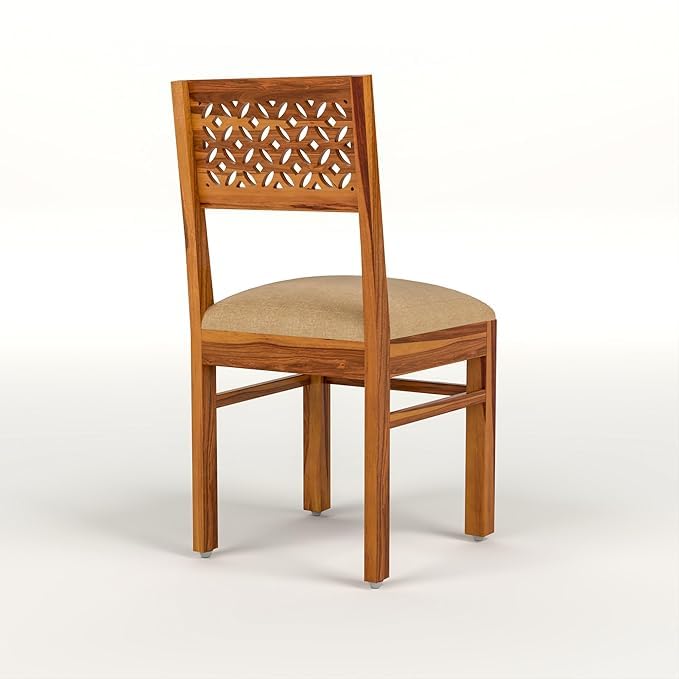 Image of Solid Sheesham Wood 4 Seater Dining Table Set with Cushioned Chairs for Dining Room | Living Room | Home & Office | Hotels Restaurant & Cafe (4 Seater, Honey Finish D)