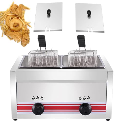 Professionelle gewerbliche Gasfritteuse, 10L/20L/30L Edelstahl Gastro Friteuse Zum Braten von Friteuse Gastronomie, Pommes Frites, Zwiebelringen, Hühnchen, hohe Heizleistung,20L